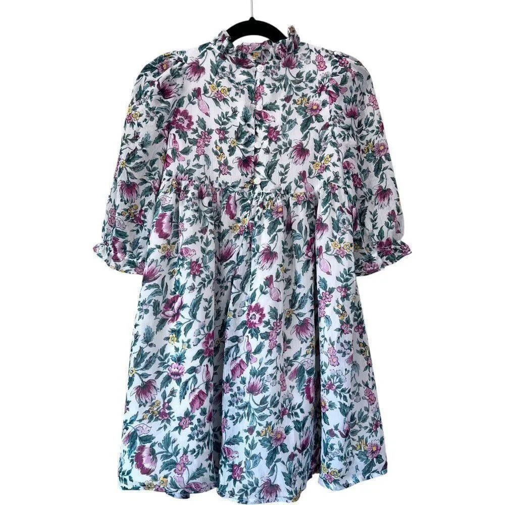 Janie and Jack Floral Puff Sleeve Ruffle Collar Dress Size 6